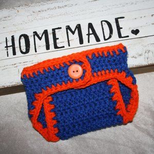 🧡 BLUE + ORANGE DIAPER COVER · 0–3 MO 💙